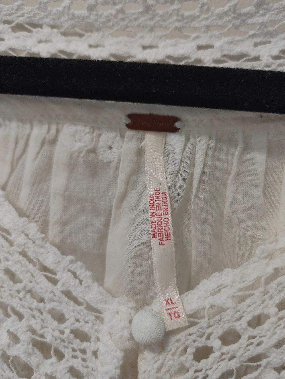 Free People Sweet Love Blouse Crochet-Trim Embroidered Peasant Blouse Size XL